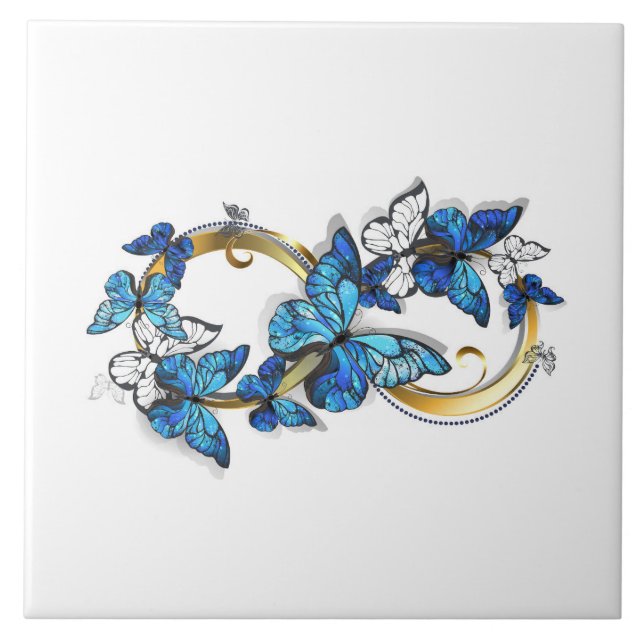 Carreau Symbole infini de papillons Morpho bleus (Devant)