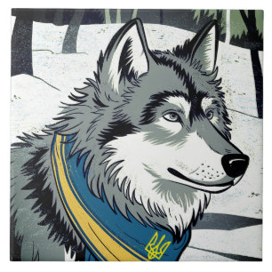 Carreau Symbole loup ukrainien, fort, fier de l'art ukrain