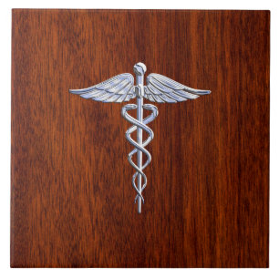 Carreau Symbole Médicale de Caduceus Photographie en acajo
