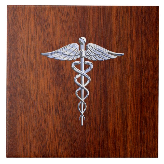 Carreau Symbole Médicale de Caduceus Photographie en acajo (Devant)