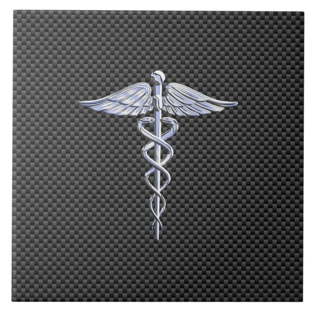 Carreau Symbole Médicale Silver Caduceus Style fibre de ca (Devant)