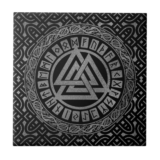 Carreau Symbole métallique argenté de Valknut sur le motif (Devant)