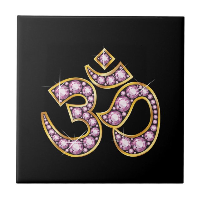 Carreau SYMBOLE OM AVEC PIERRES "Quartz Rose" (Devant)
