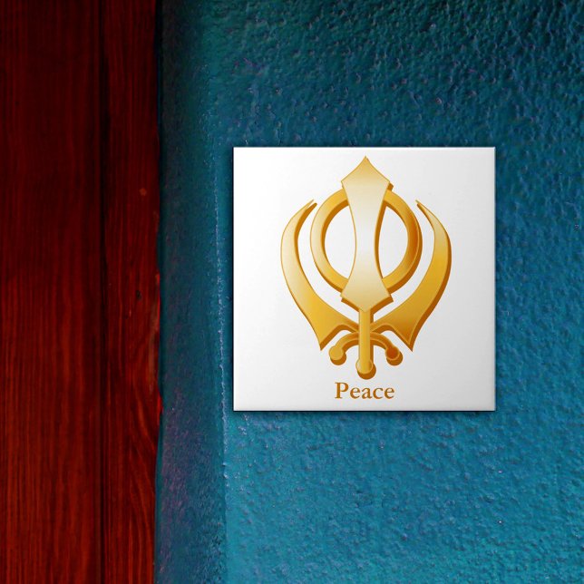 Carreau Symbole sikh (Gold Khanda Ceramic Tile symbol of the Sikh religion. Customize with your text.)