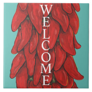 Carreau Symbole sud-ouest Red Chili Pepper Welcome Turquoi