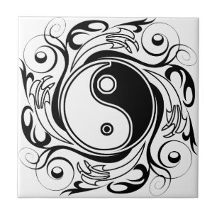 Carreau Symbole Yin et Yang Style tatouage noir et blanc