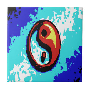 Carreau SYMBOLE YIN Yang Rouge et Bleu Artiste