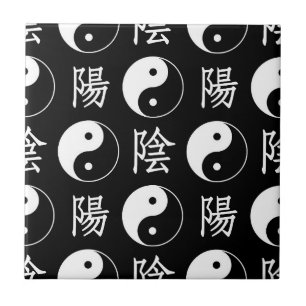 Carreau Symbole Yinyang noir Motif de texte chinois