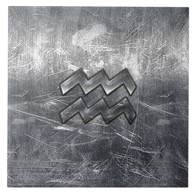 Carreau SYMBOLE Zodiaque Aquarius Acier en argent désorgan (Devant)