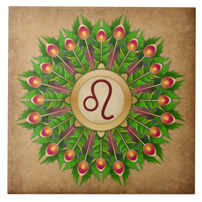 Carreau Symbole Zodiaque de plumes de paon Leo (Devant)