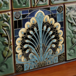 Carreau Symbolisme de la plume de paon Art Déco Belle Époq