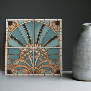 Carreau Symbolisme de la plume de paon Art déco Belle Époq