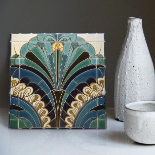 Carreau Symbolisme de la plume de paon Art Déco Belle Époq