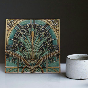 Carreau Symbolisme de la plume de paon Art Déco Belle Époq