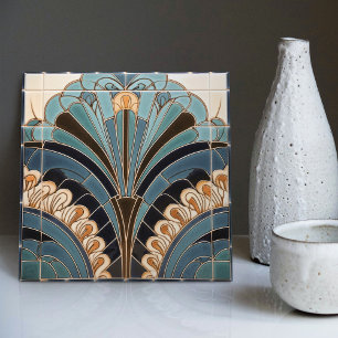 Carreau Symbolisme du plumage de paon Art Déco Belle Époqu