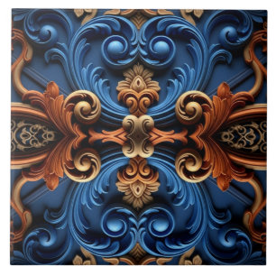 Carreau Symétrie florale baroque ornée