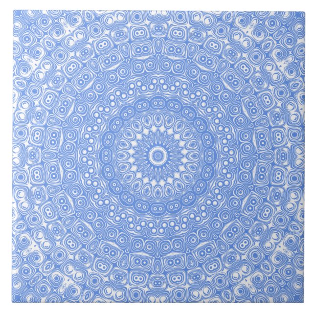 Carreau Symétrie Mandala Bleu Centaurée (Devant)