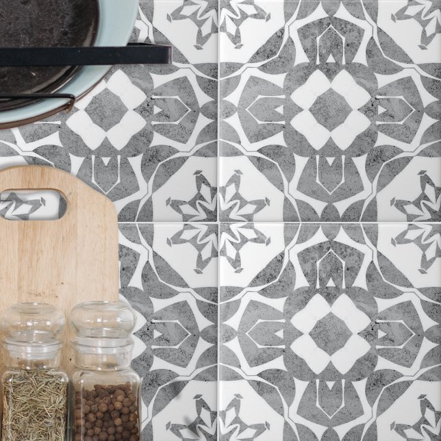 Carreau Symétrique Elegant Gris texturé Motif blanc (Créateur téléchargé)