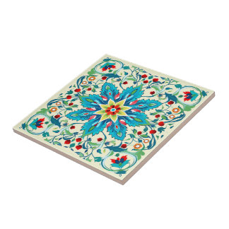 Carreau Symphonie de printemps turquoise d'Iznik