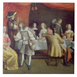 Carreau T30878 Elegant Company dinant sous un auvent rouge