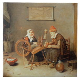 Carreau T31883 un intérieur avec dame âgée à une rotat