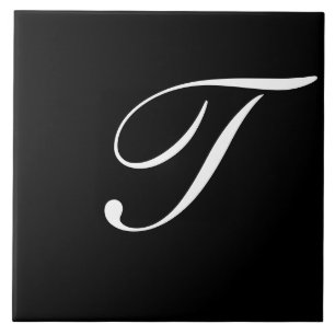 Carreau T Monogramme initial blanc sur noir