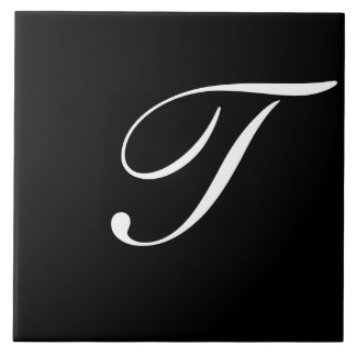 Carreau T Monogramme initial blanc sur noir