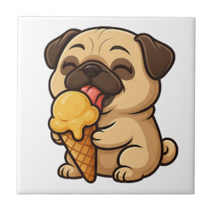 Carreau T Pug heureux avec glace été dessin animé
