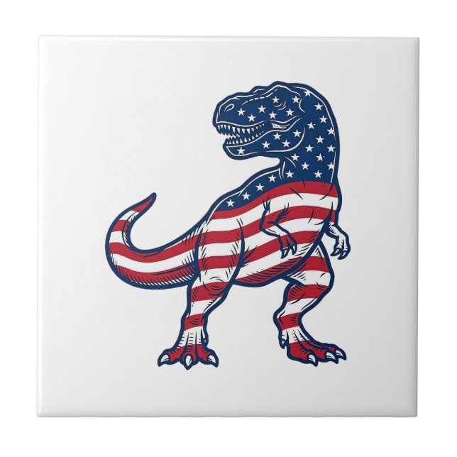 Carreau T-Rex patriotique Drapeau américain Design de dino (Devant)