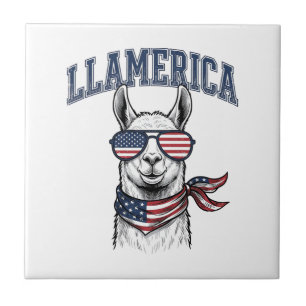 Carreau T-Shir Llama Patriotique Llamerica Gravure Vintage