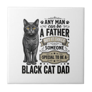 Carreau T-shirt à motif de gravure vintage Papa Chat Noir_