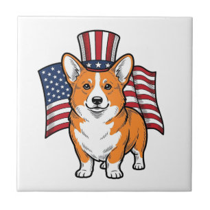 Carreau T-shirt avec gravure vintage de Corgi patriotique_