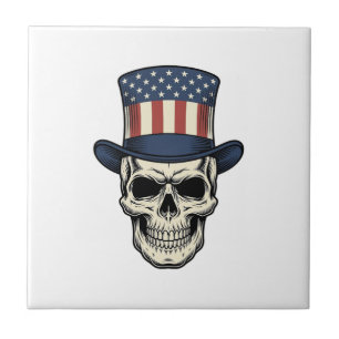 Carreau T-shirt avec gravure vintage de crâne patriotique_