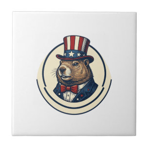 Carreau T-shirt avec gravure vintage de marmotte patriotiq