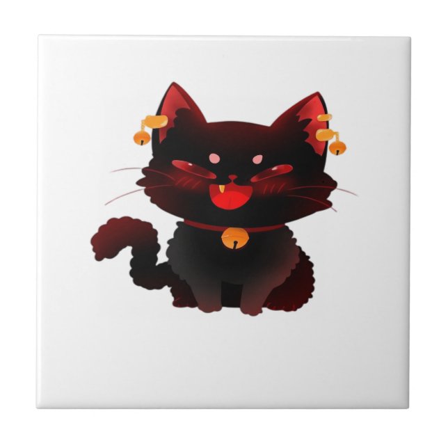 Carreau T-shirt classique chat noir effrayant mignon avec  (Devant)