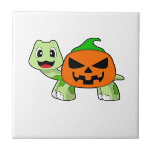 Carreau T-shirt classique Tortue Halloween Citrouille