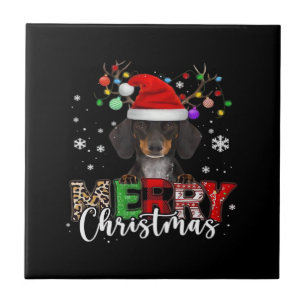 Carreau T-Shirt Dachshund Chien de Noël Santa Très Grand J