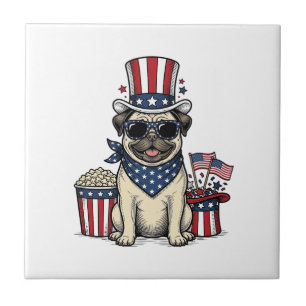 Carreau T-shirt de chien avec gravure vintage Pug patrioti