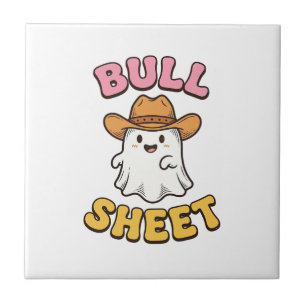 Carreau T-shirt drôle vintage cowboy fantôme mignon Bull S