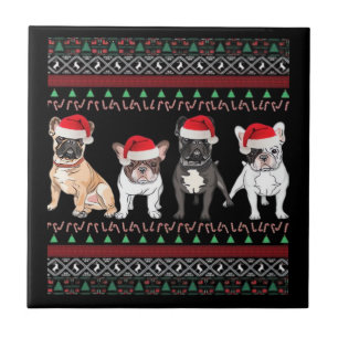 Carreau T-shirt essentiel de Noël laid avec Bulldog França