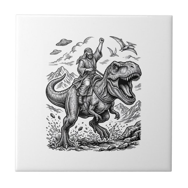 Carreau T-shirt graphique à motif de cavalier dinosaure gr (Devant)