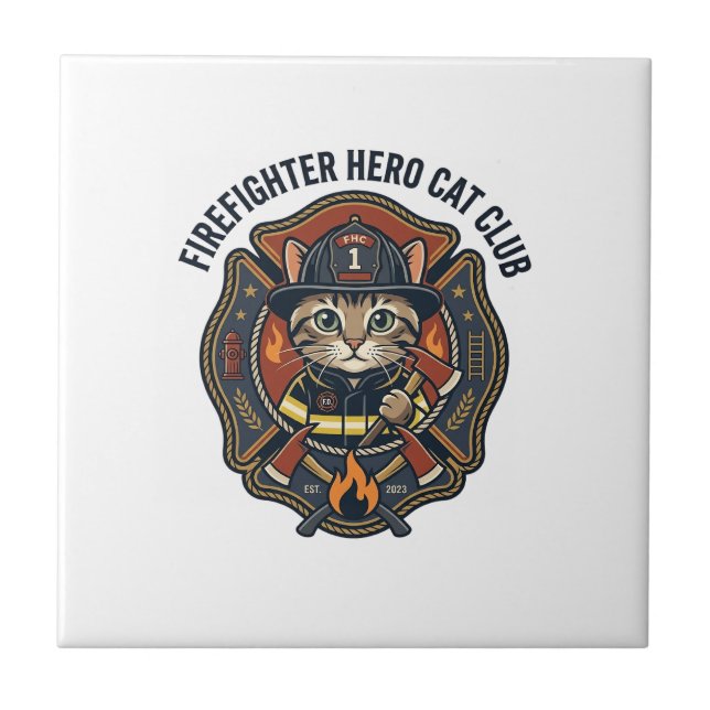 Carreau T-shirt graphique chat héros pompier - Feu (Devant)