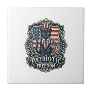 Carreau T-shirt graphique vectoriel de chat noir patriotiq