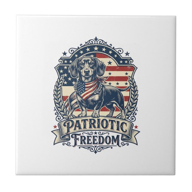 Carreau T-shirt graphique vectoriel de teckel patriotique_ (Devant)