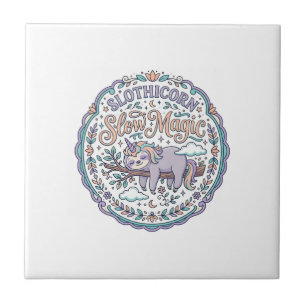 Carreau T-Shirt Licorne Slothicorn Magie Lente Fantaisiste