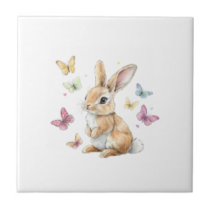 Carreau T-shirt mignon lapin de Pâques papillon