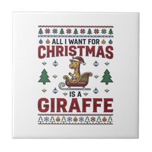 Carreau T-Shirt Noël Girafe Chariot Drôle Vacances Des
