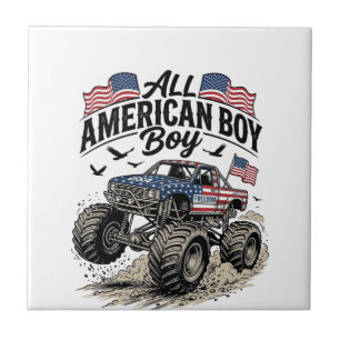 Carreau T-Shirt Tout Garçon Américain Camion Monstre Patri