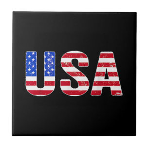 Carreau T Shirt USA Drapeau Américain Patriotique Hommes F