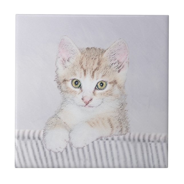 Carreau Tabby Orange Kitten Peinture - Art Chat original (Devant)